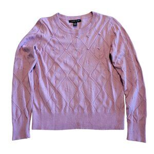 Carolyn Taylor Sweater Womens M Pink Long‎ Sleeve Diamond Pattern Embellished
